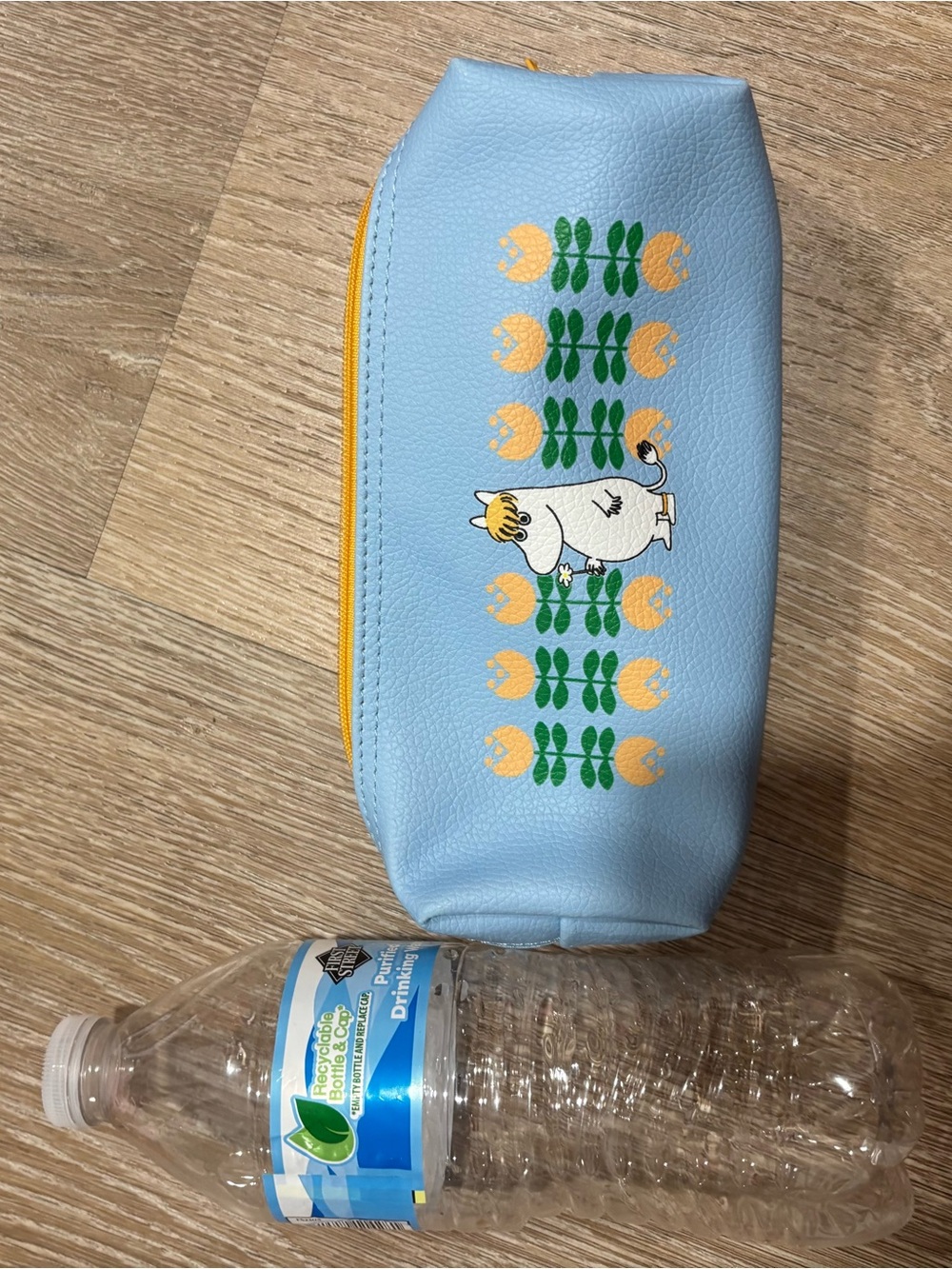 Light Blue Moomin Cosmetic Pouch with Yellow Tulip Print